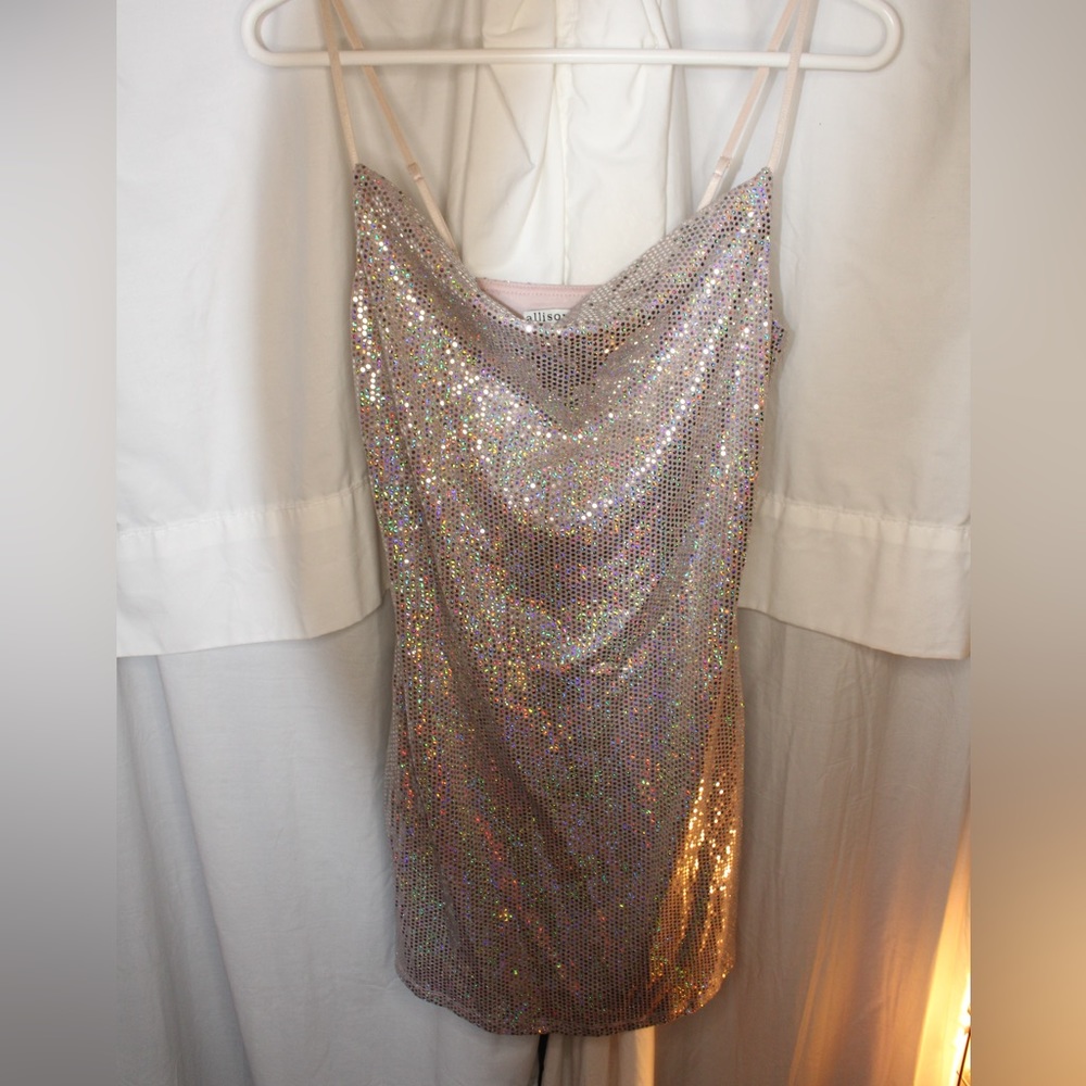 Allison & Kelly shiny cross back party dress